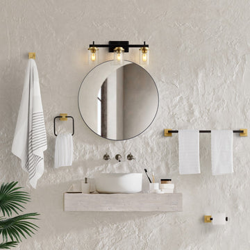 Liam 23.25" 3-Light Farmhouse Industrial Vanity Light with Bathroom Hardware Accessory Set - JONATHAN Y